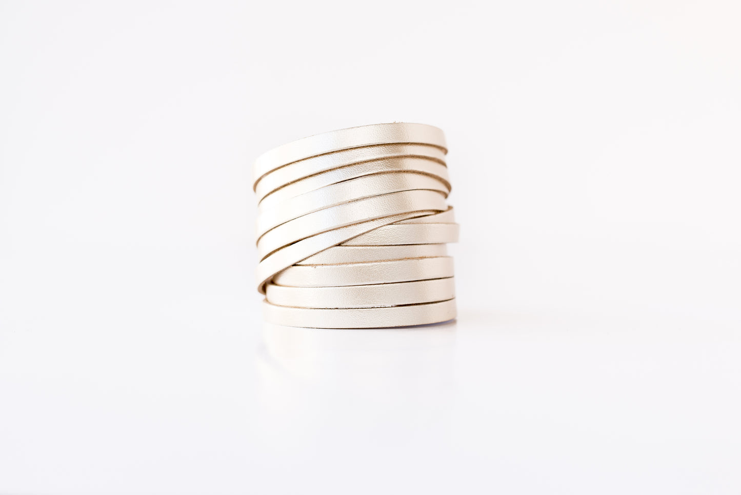 Leather Bracelet / Original Sliced Wrap Cuff / Metallic Platinum