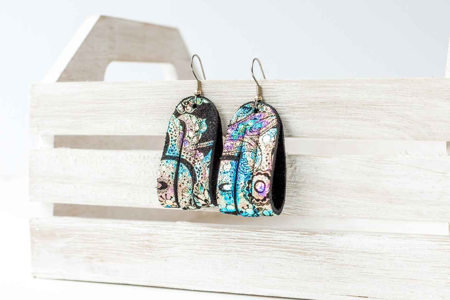 Leather Earrings / Mini Sliced / Cosmic Midnight