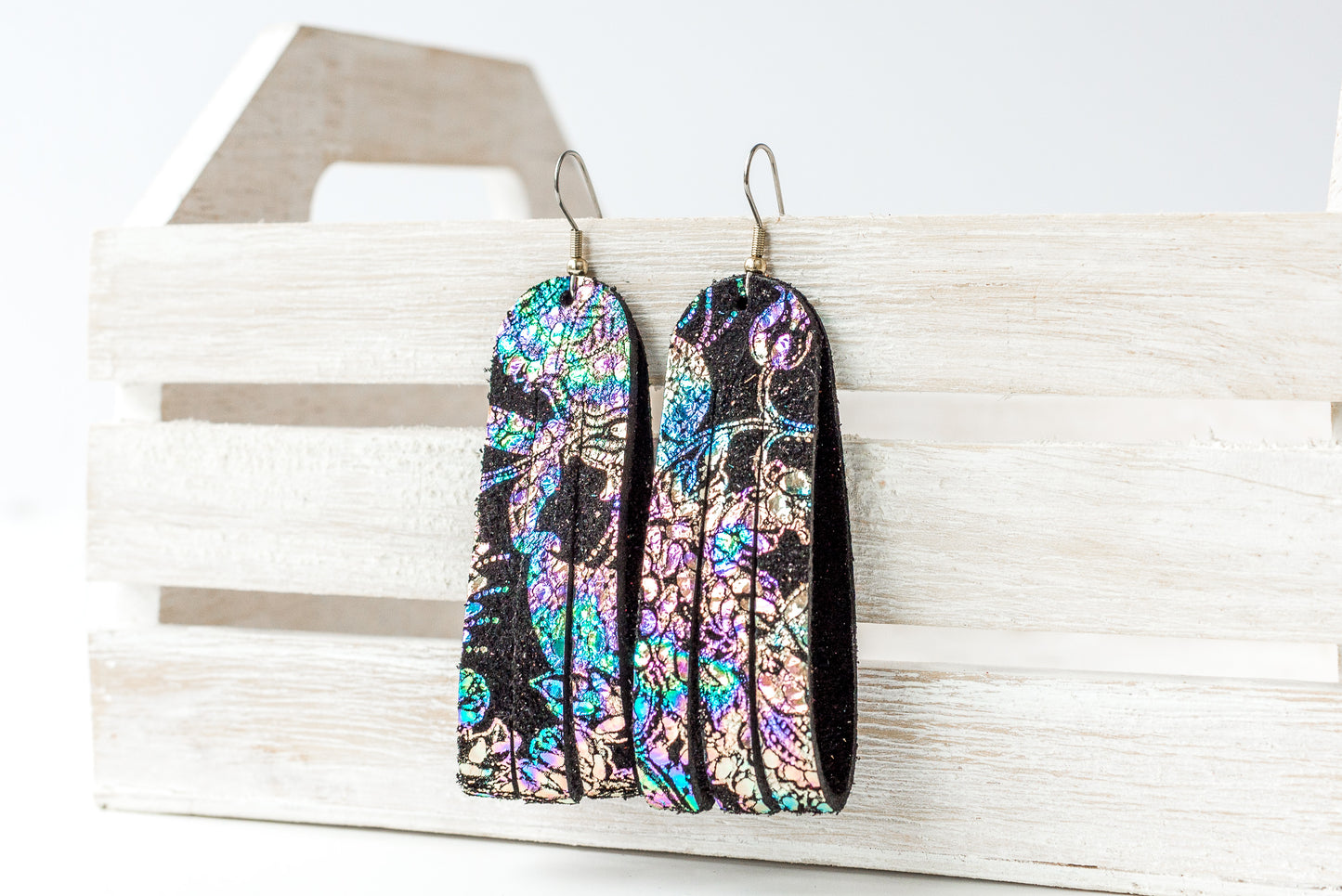 Leather Earrings / Sliced Leather / Cosmic Midnight