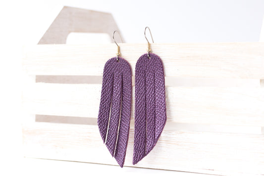 Leather Earrings / Fringe / Amethyst Shimmer