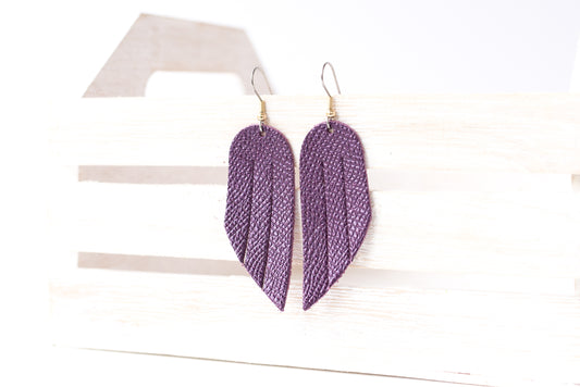Leather Earrings / Mini Fringe / Amethyst Shimmer