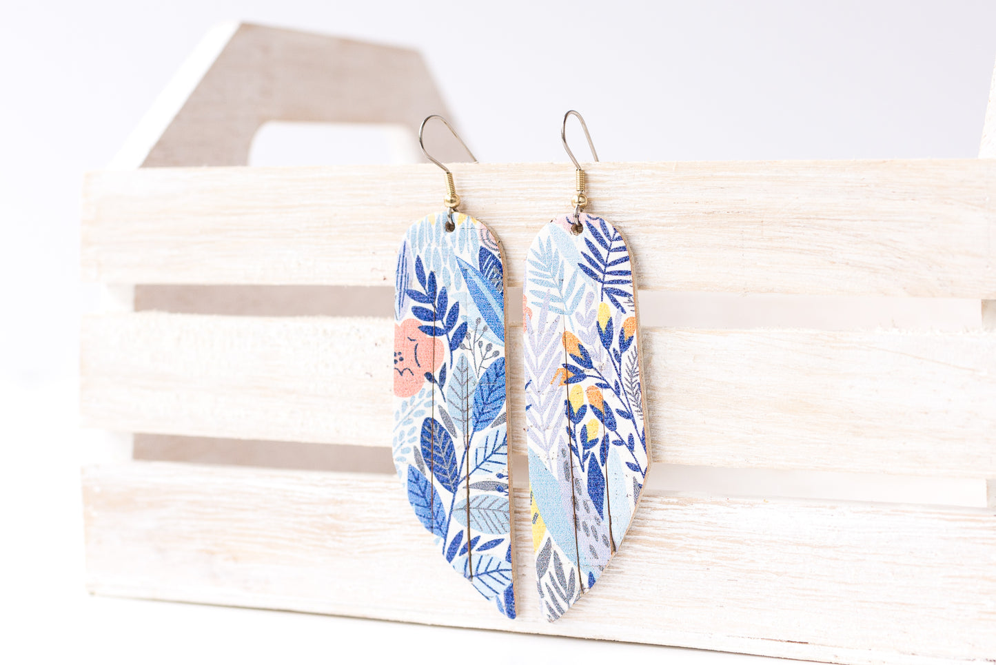 Leather Earrings / Fringe / Autumn Blues Cork