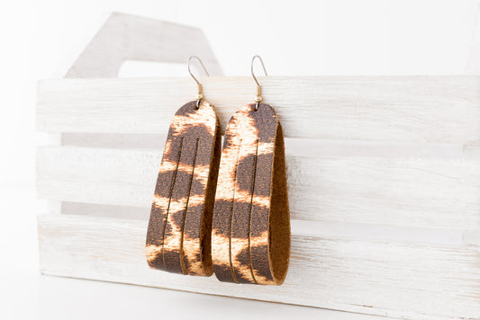 Leather Earrings / Sliced Leather / Shimmer Big Cat