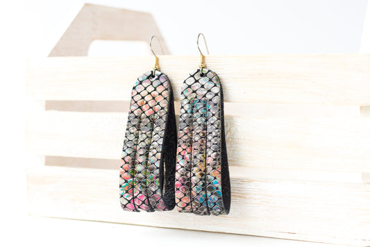Leather Earrings / Sliced Leather / Prism Snake