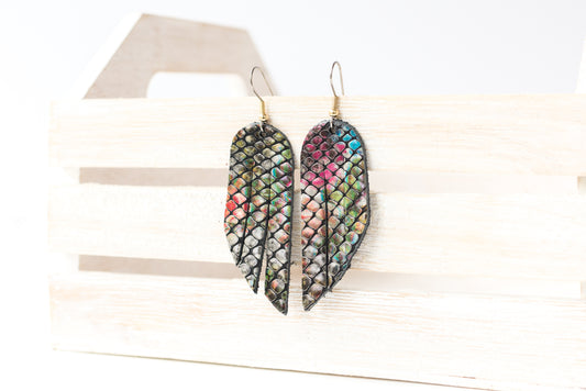 Leather Earrings / Mini Fringe / Prism Snake