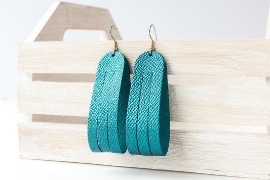 Leather Earrings / Sliced Leather / Teal Quartz Shimmer