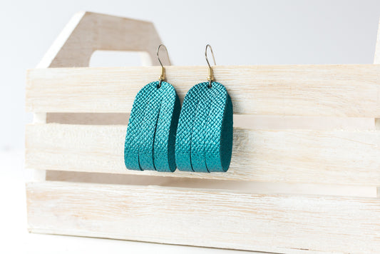 Leather Earrings / Mini Sliced / Teal Quartz Shimmer