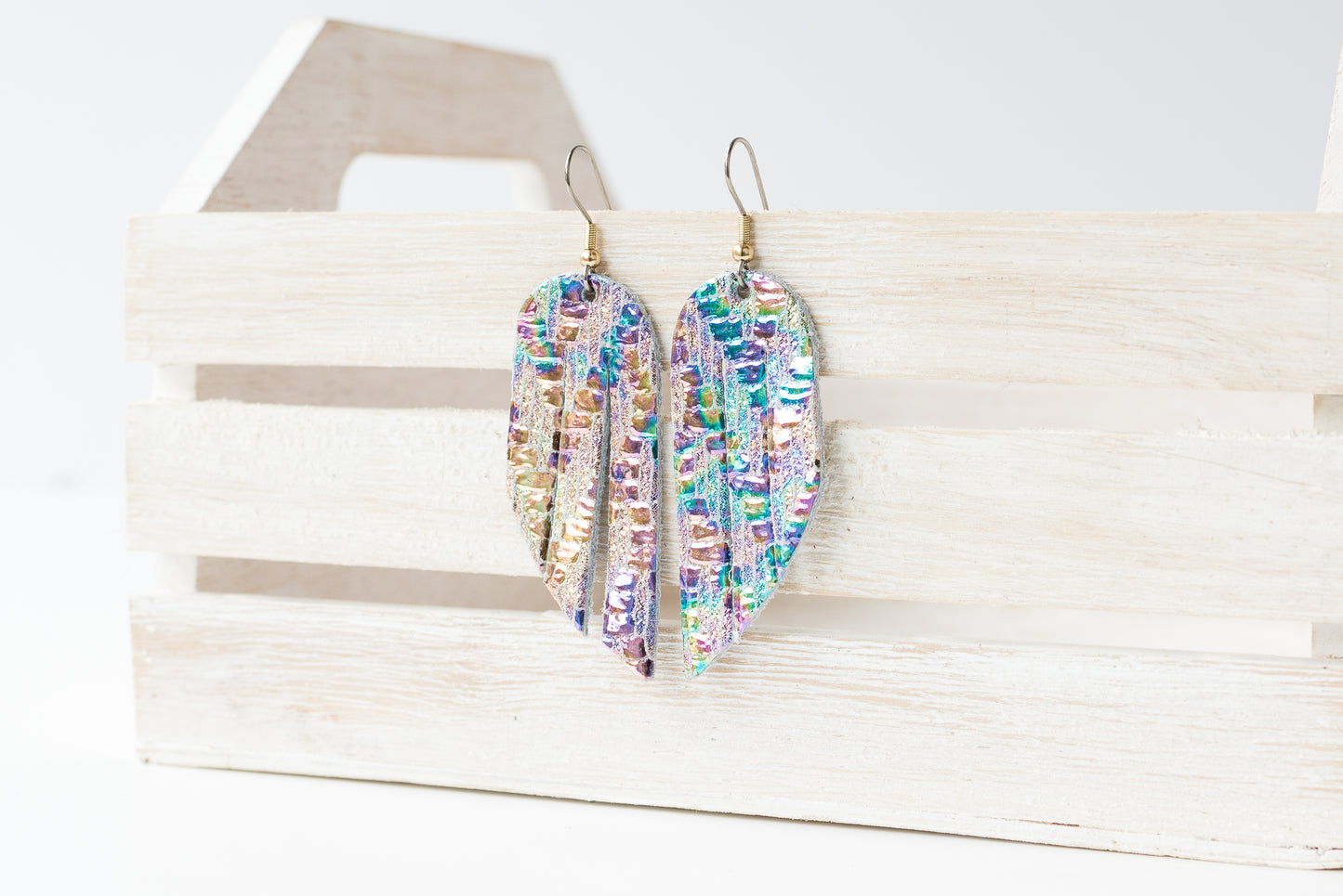 Leather Earrings / Mini Fringe / Woven Oil Spill