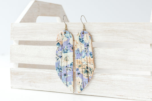 Leather Earrings / Fringe / Yellow Roses Cork