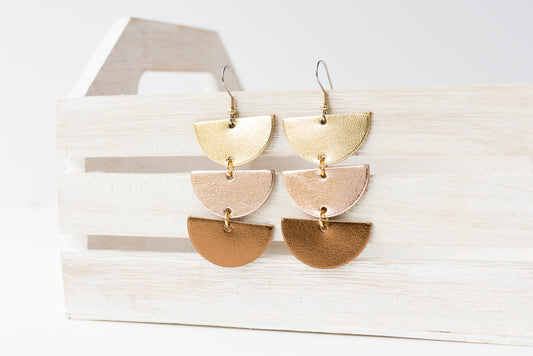 Leather Earrings / Tri Luna / Fall Metals