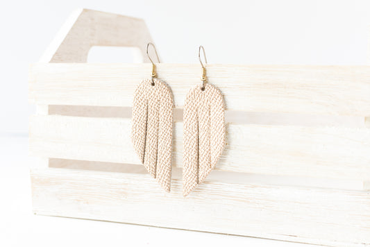 Leather Earrings / Mini Fringe / White Gold