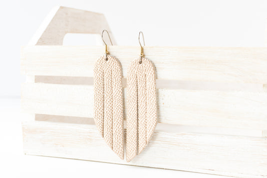 Leather Earrings / Fringe / White Gold