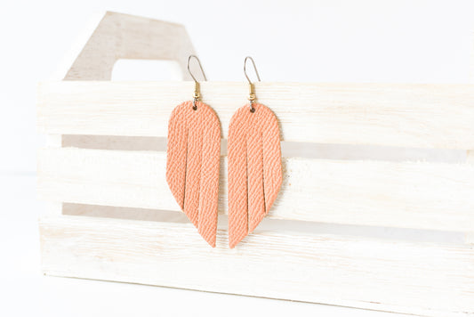 Leather Earrings / Mini Fringe / Coral Sands