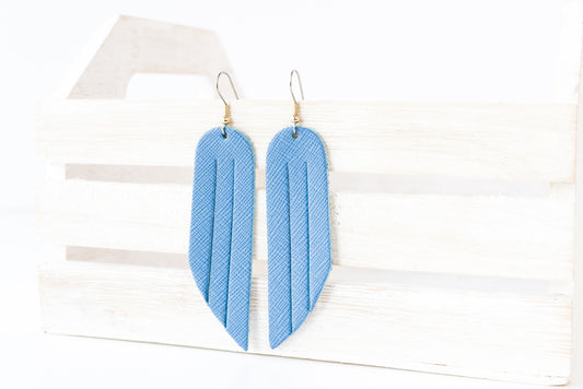 Leather Earrings / Fringe / Cornflower Blue