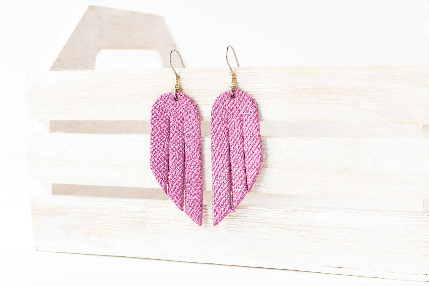Leather Earrings / Mini Fringe / French Rose Shimmer