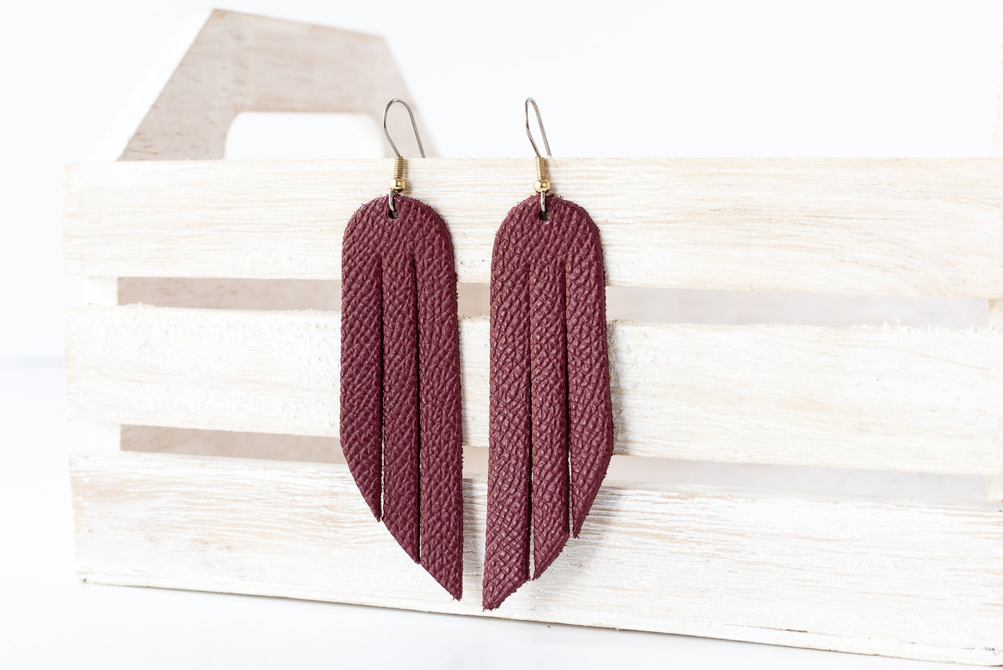 Leather Earrings / Fringe / Cabernet