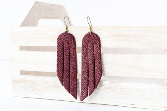Leather Earrings / Fringe / Cabernet