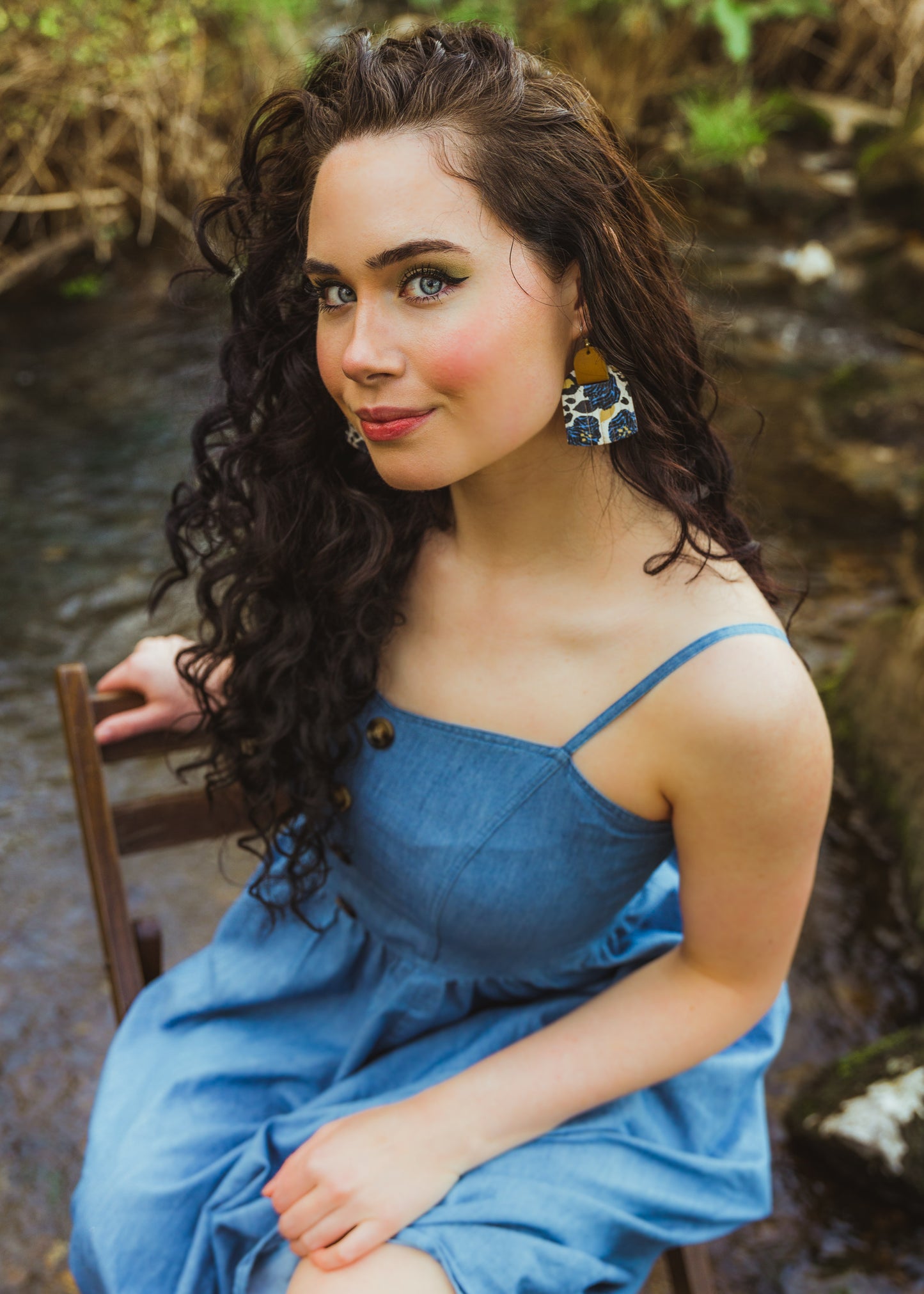 Leather Earrings / Fringies / Spotted Floral Cork & Vintage Goldenrod