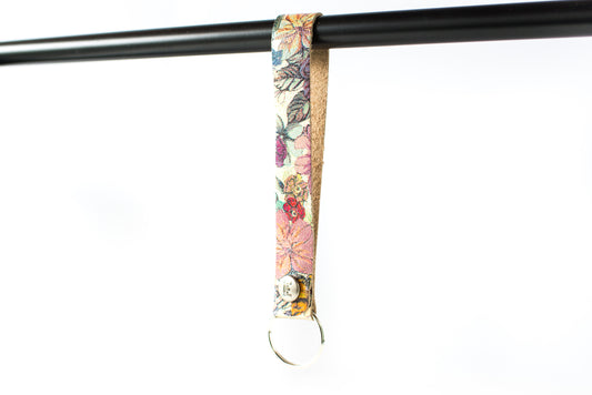 Leather Wristlet Keychain / Snap Loop / Garden Party