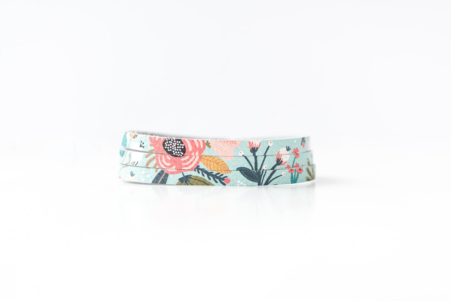 Leather Bracelet / Ultra Skinny Sliced Cuff / Spring Bouquet