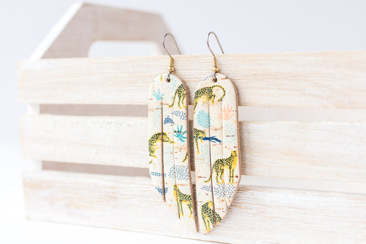 Leather Earrings / Fringe / Wild Cheetah Cork