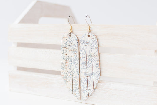 Leather Earrings / Fringe / Simple Roses Cork