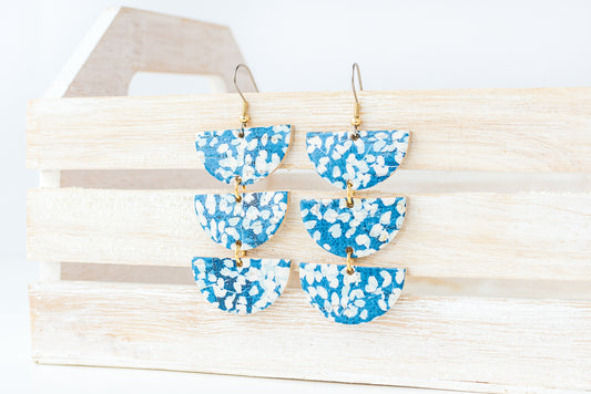 Leather Earrings / Tri Luna / White Petals Cork