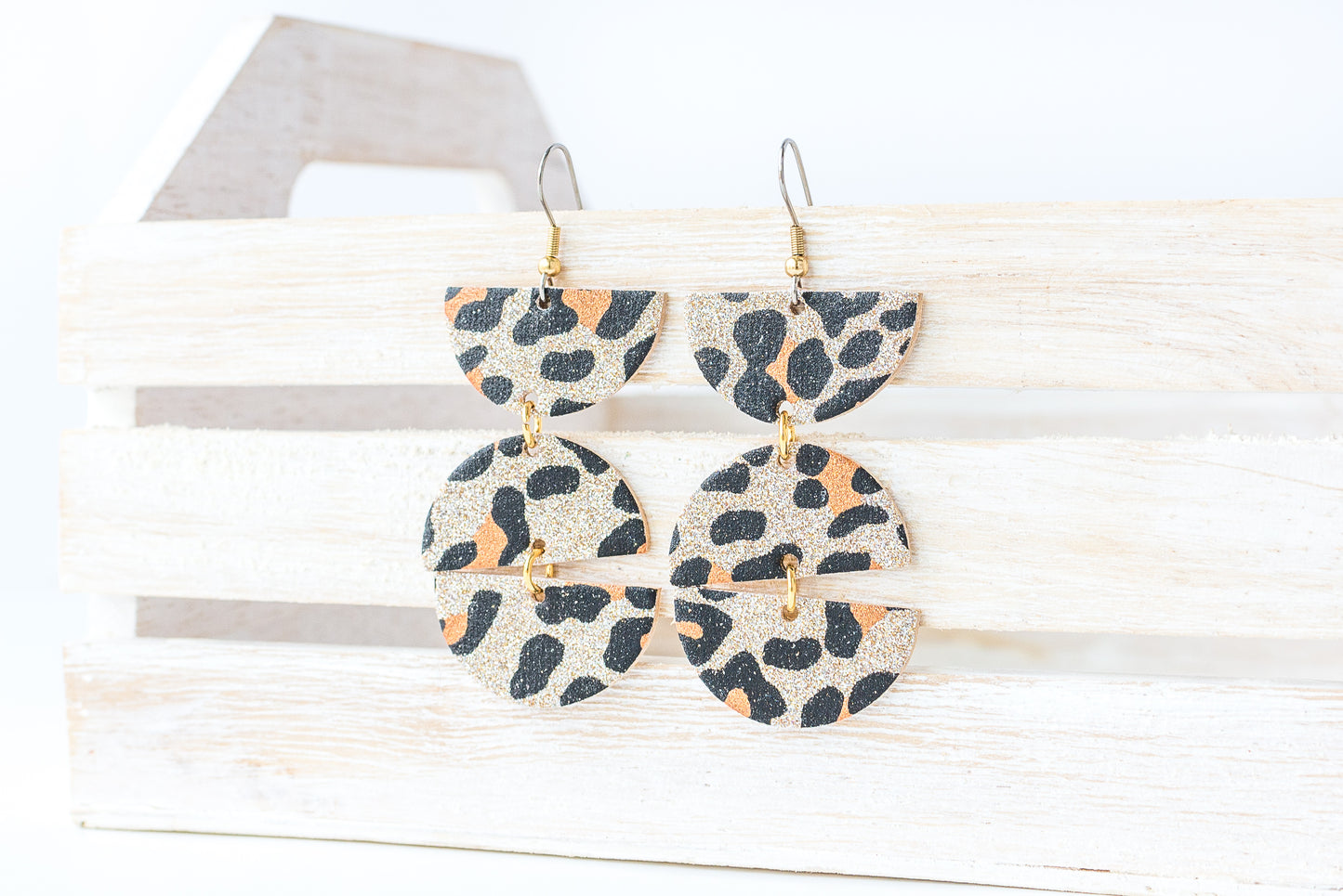 Leather Earrings / Mila / Sparkle Leopard Gold