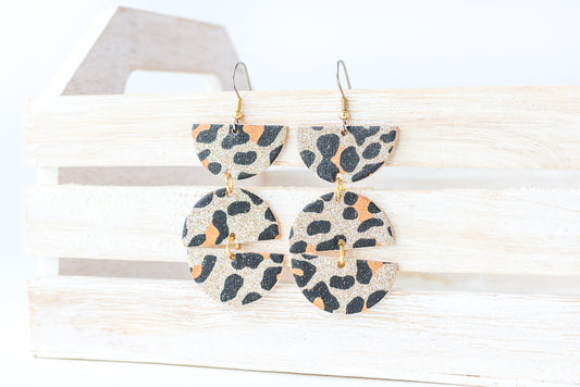 Leather Earrings / Mila / Sparkle Leopard Gold