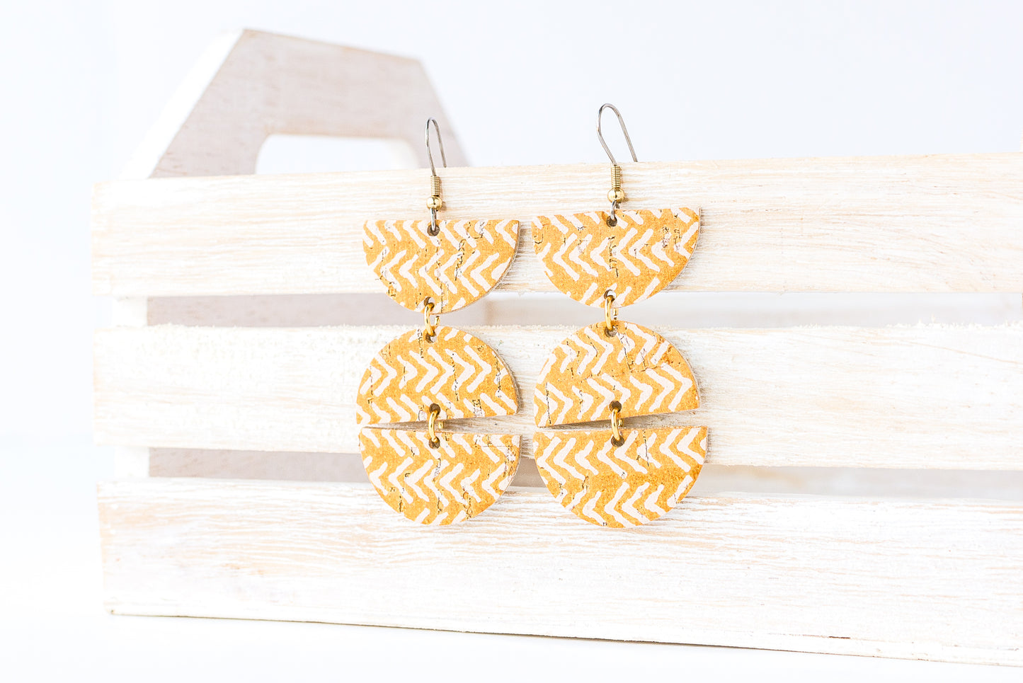 Leather Earrings / Mila / Apricot Cork