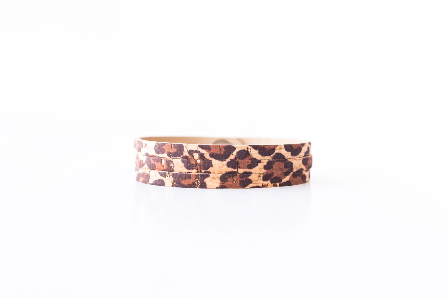 Leather Bracelet / Ultra Skinny Sliced Cuff / Leopard Cork