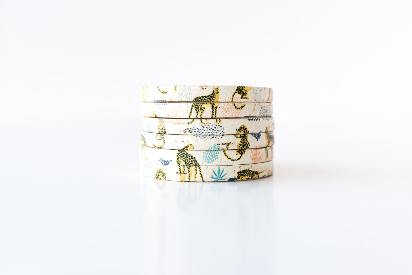 Leather Bracelet / Original Sliced Cuff / Wild Cheetah Cork