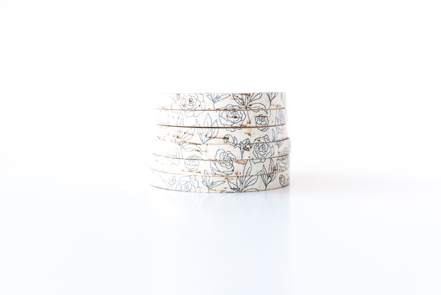 Leather Bracelet / Original Sliced Cuff / Simple Roses Cork