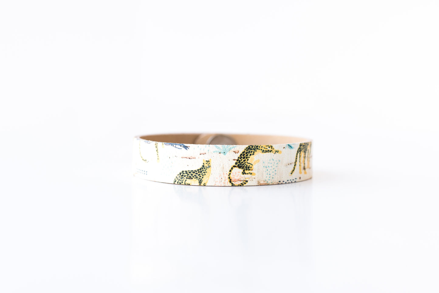 Leather Bracelet / Skinny Slim Cuff / Wild Cheetah Cork