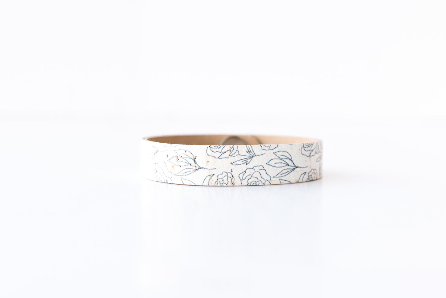Leather Bracelet / Skinny Slim Cuff / Simple Roses Cork