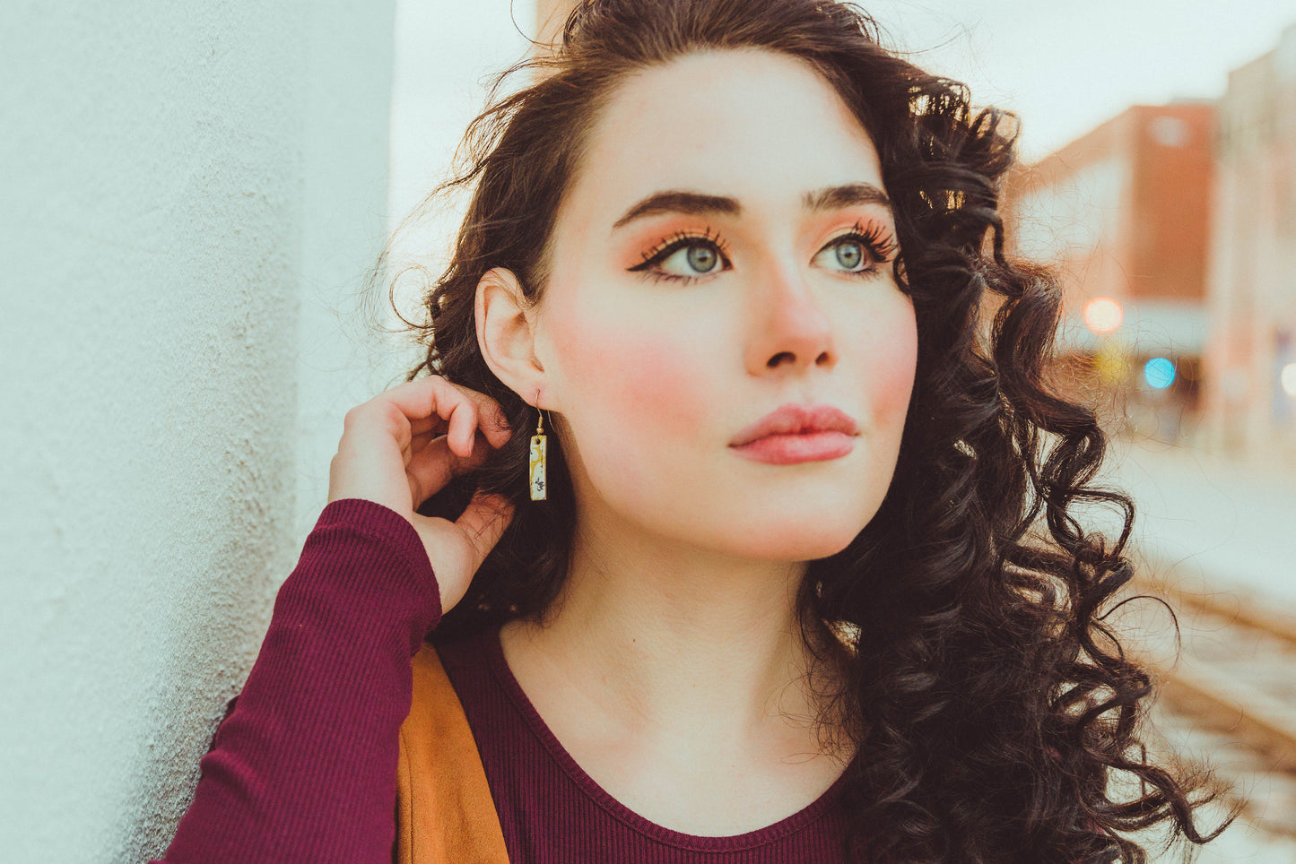 Leather Earrings / Simple Tiny / Leopard Cork