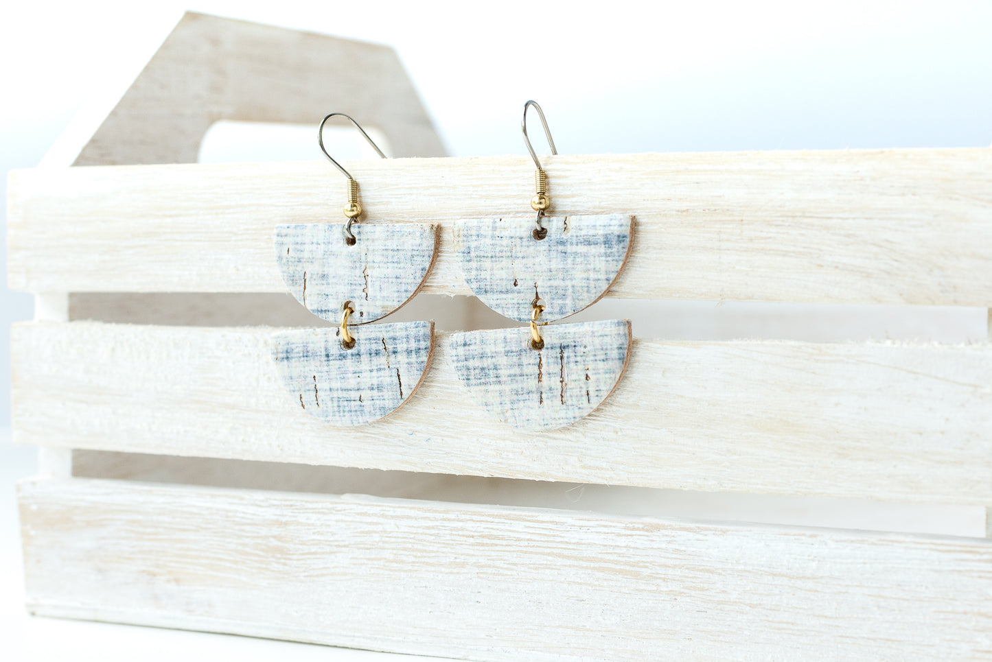 Leather Earrings / Demi Luna / Denim Cork