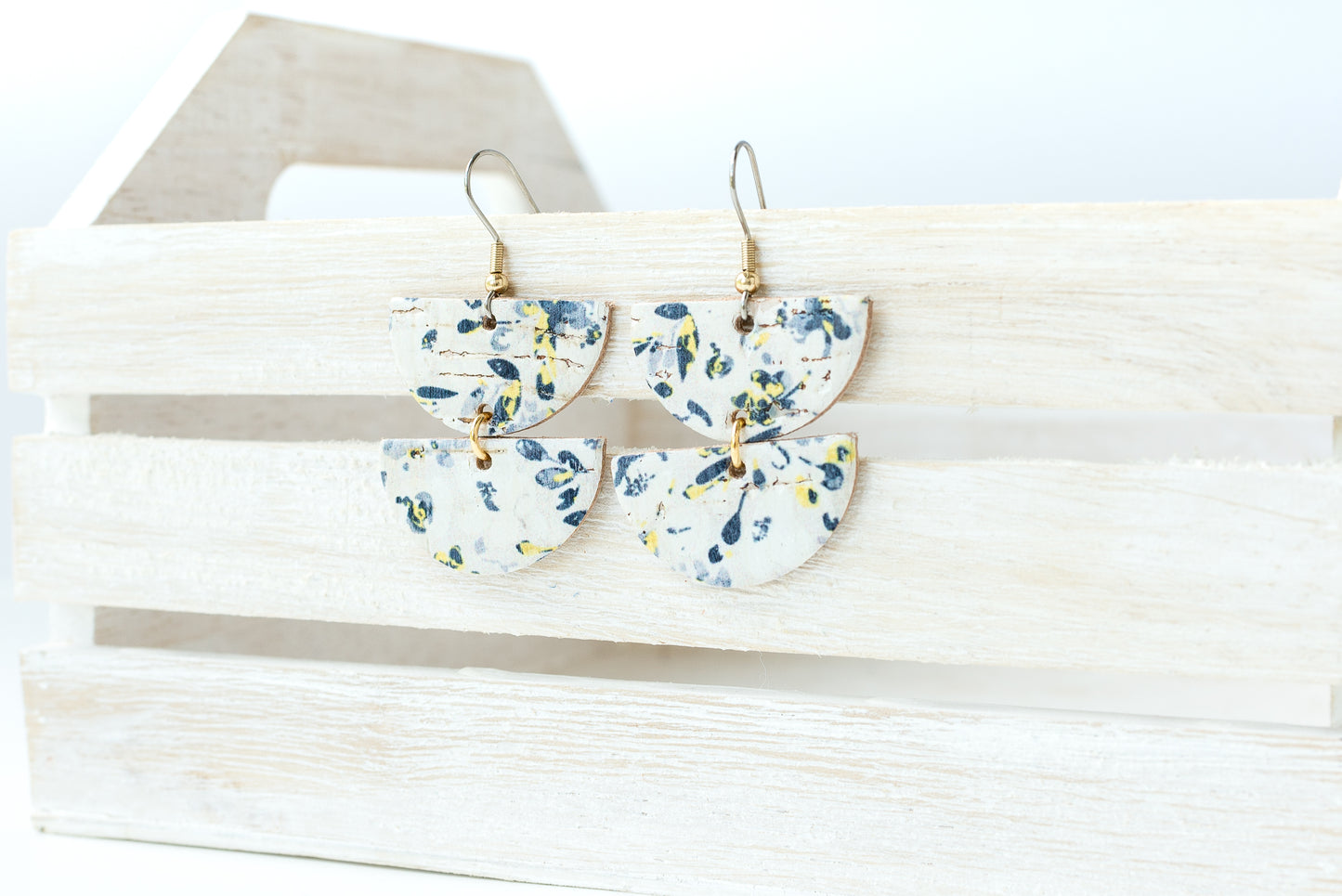 Leather Earrings / Demi Luna / Lemon Verbena Cork