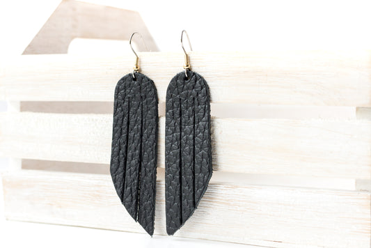 Leather Earrings / Fringe / Deep Black