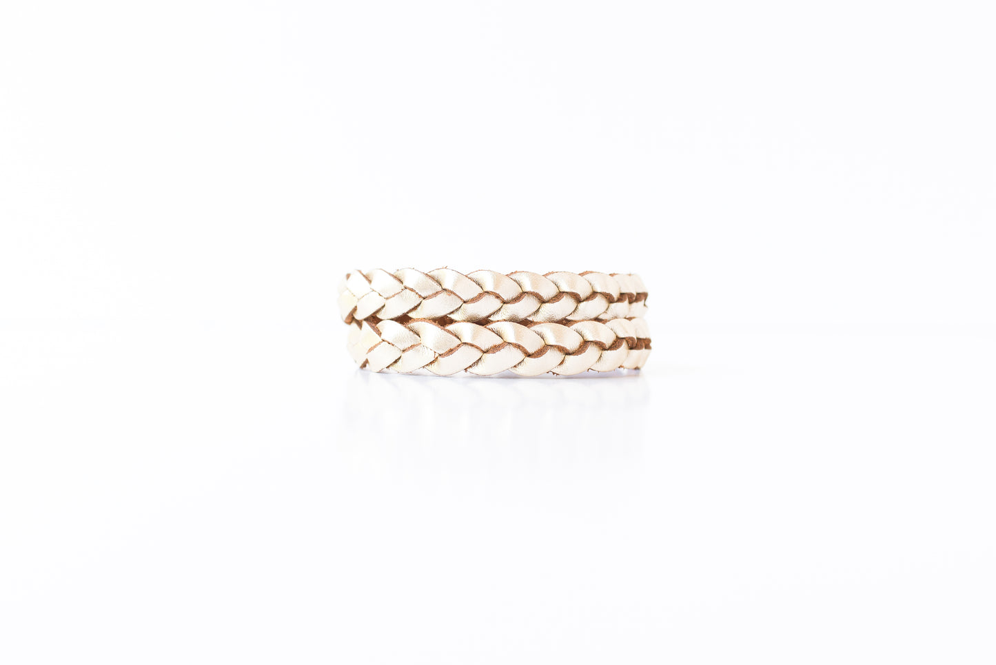 Double Wrap Braided Leather Bracelet / Metallic Platinum