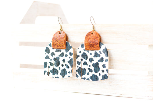 Leather Earrings / Fringies / Cowbell Cork & Vintage Brown
