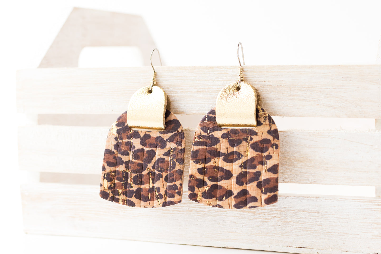 Leather Earrings / Fringies / Leopard Cork & Metallic Gold