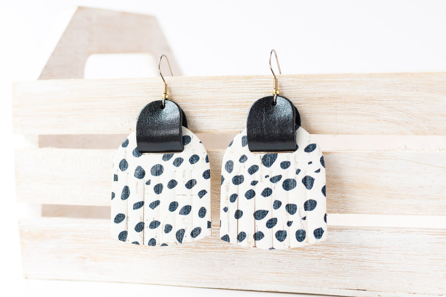 Leather Earrings / Fringies / Dottie Cork & Metallic Black