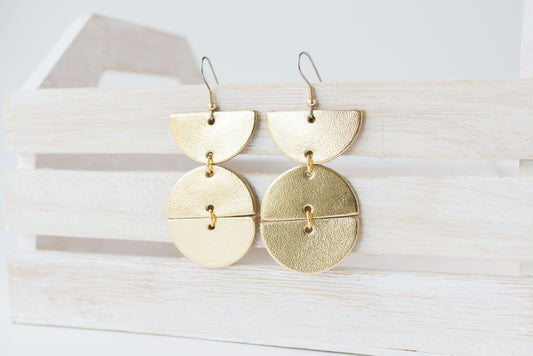 Leather Earrings / Mila / Metallic Gold