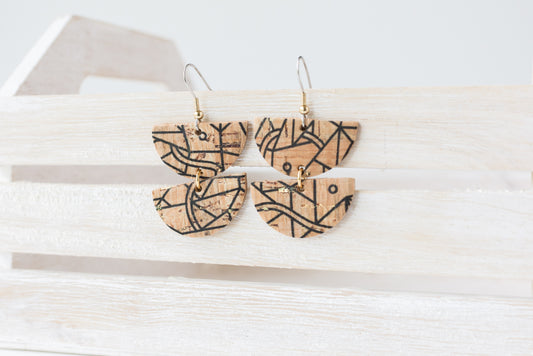 Leather Earrings / Demi Luna / Geo Cork