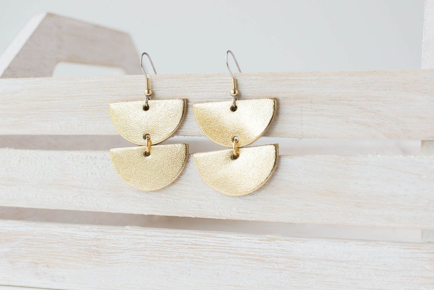 Leather Earrings / Demi Luna / Metallic Gold