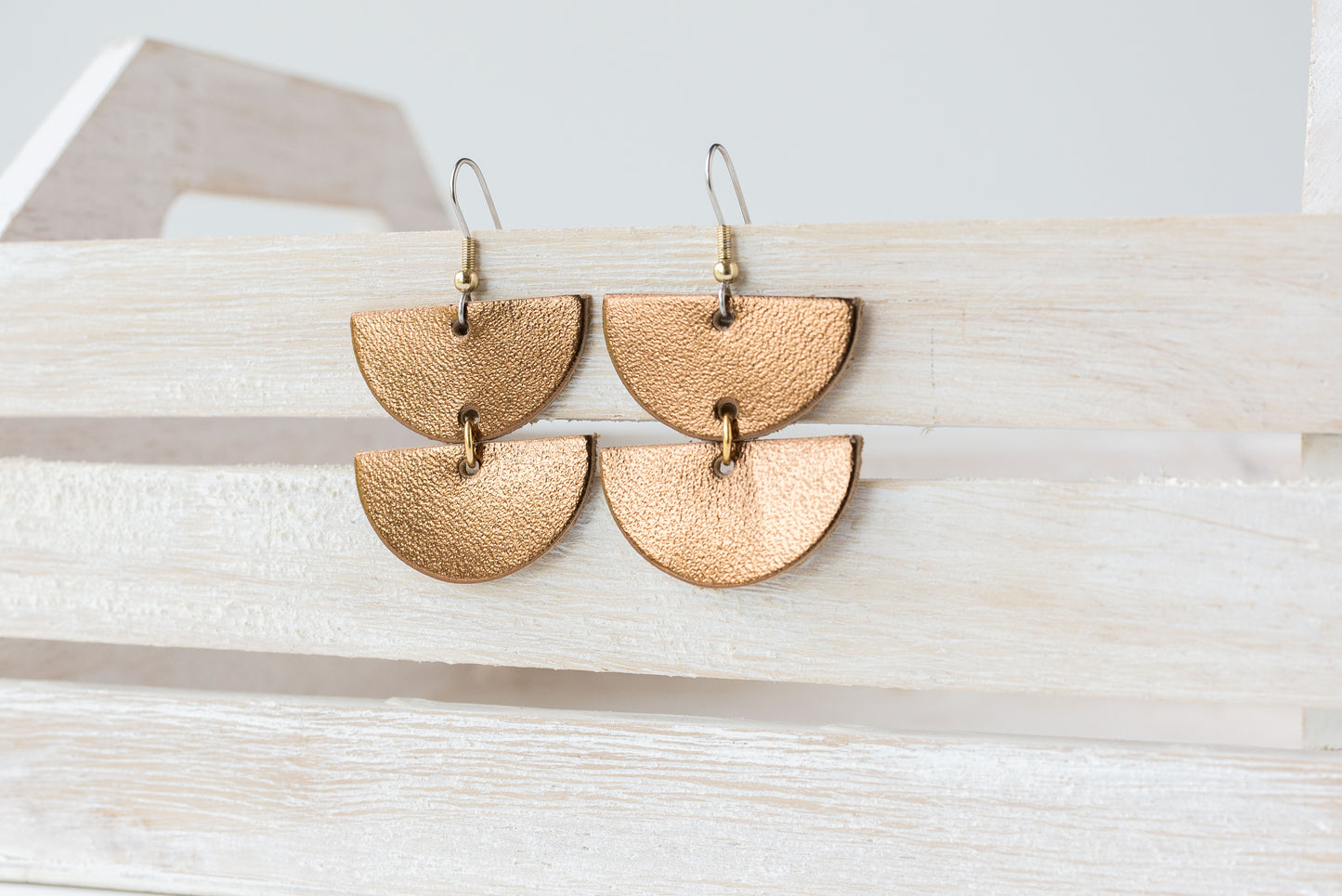 Leather Earrings / Demi Luna / Metallic Bronze