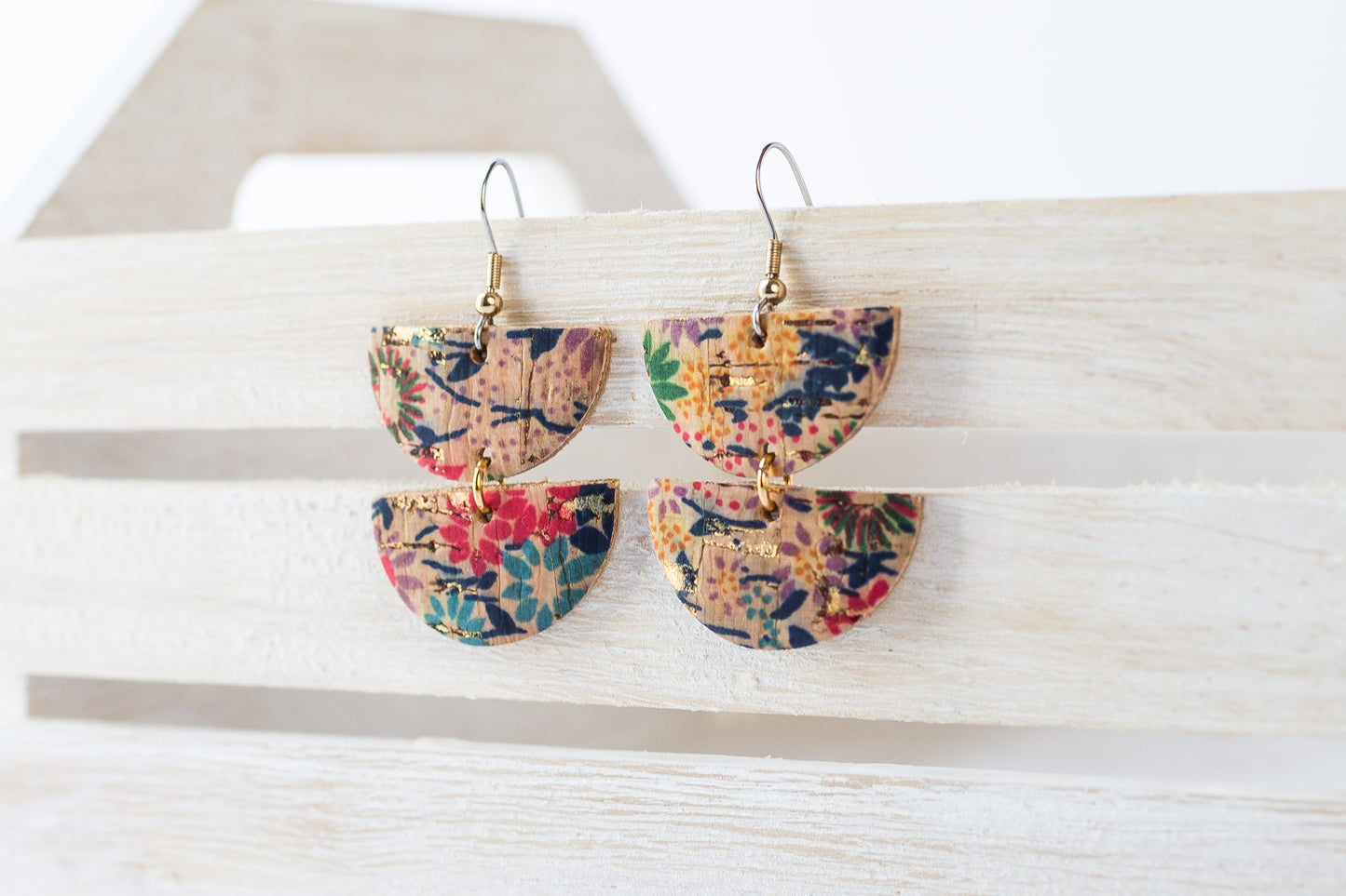 Leather Earrings / Demi Luna / Superbloom Cork