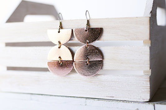 Leather Earrings / Mila / Metallic Rosegold