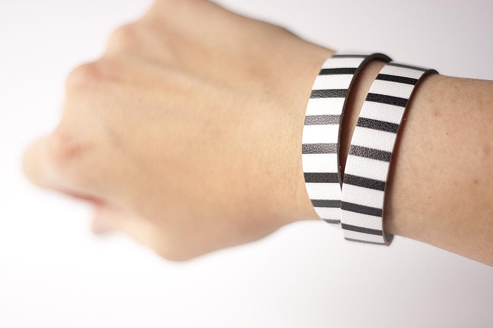 Leather Bracelet / Slim Wrap Cuff / Striped